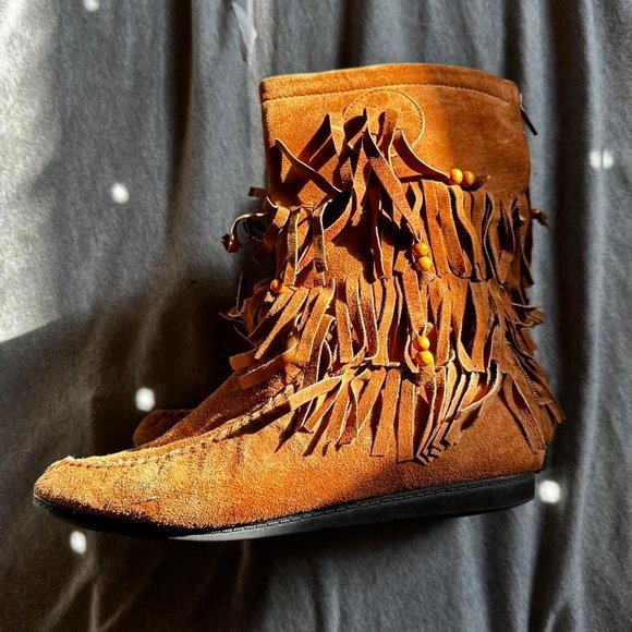 Brown Fringed Leather Boots Terracotta - Picture 3 of 4